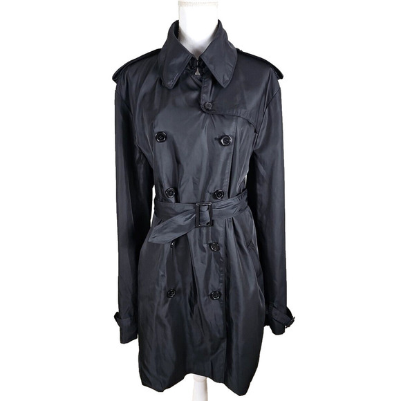 Norma Kamali ~Woman Plus Size XXL~ Black Trench Coat Double Breasted Belted. - Picture 1 of 14